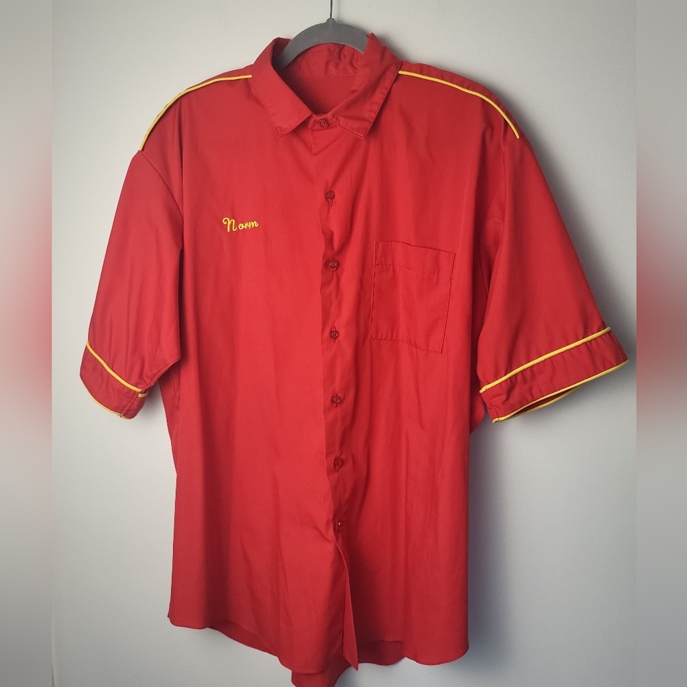 Vintage Red Racing Team Work Shirt – Embroidered “Hotdamn Racing Team”